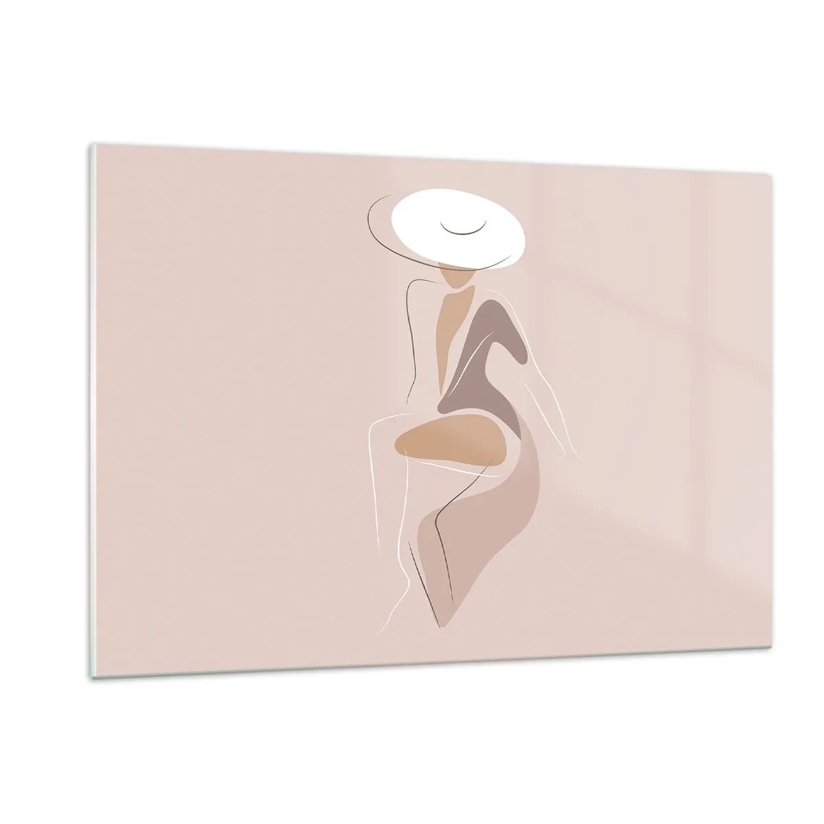 Impression sur verre - Image sur verre - Silhouette d'une femme au chapeau sur fond beige - 120x80cm - Être une dame - Décoration murale moderne pour le salon et la chambre ARTTOR