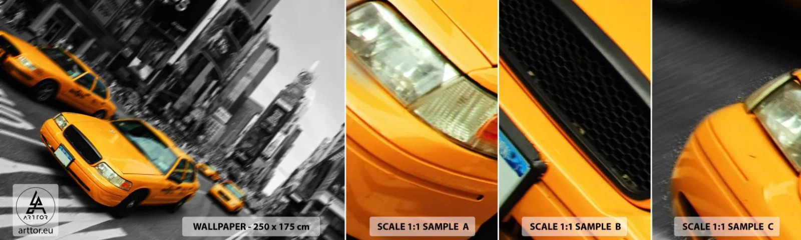 Échantillon de Papier Peint Autocollant Deluxe Sticker - Gouttes de soleil New-Yorkaise - Ville, Ney York, Taxi - 100x30 cm