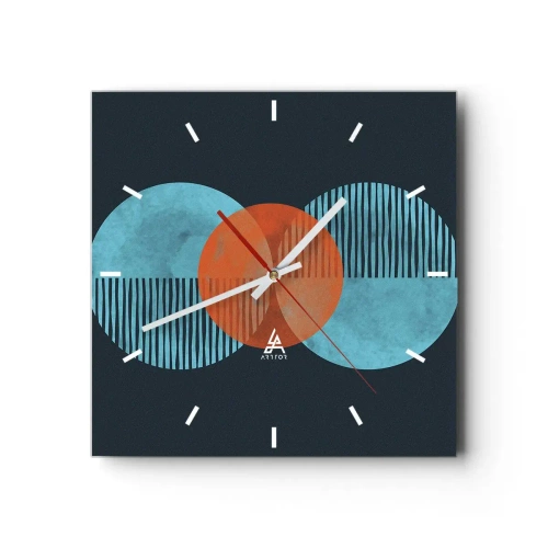 Horloge murale - Pendule murale - Cercles géométriques dans les tons bleu et orange - 30x30cm - Composition symétrique - Décoration murale moderne pour le salon et la chambre ARTTOR