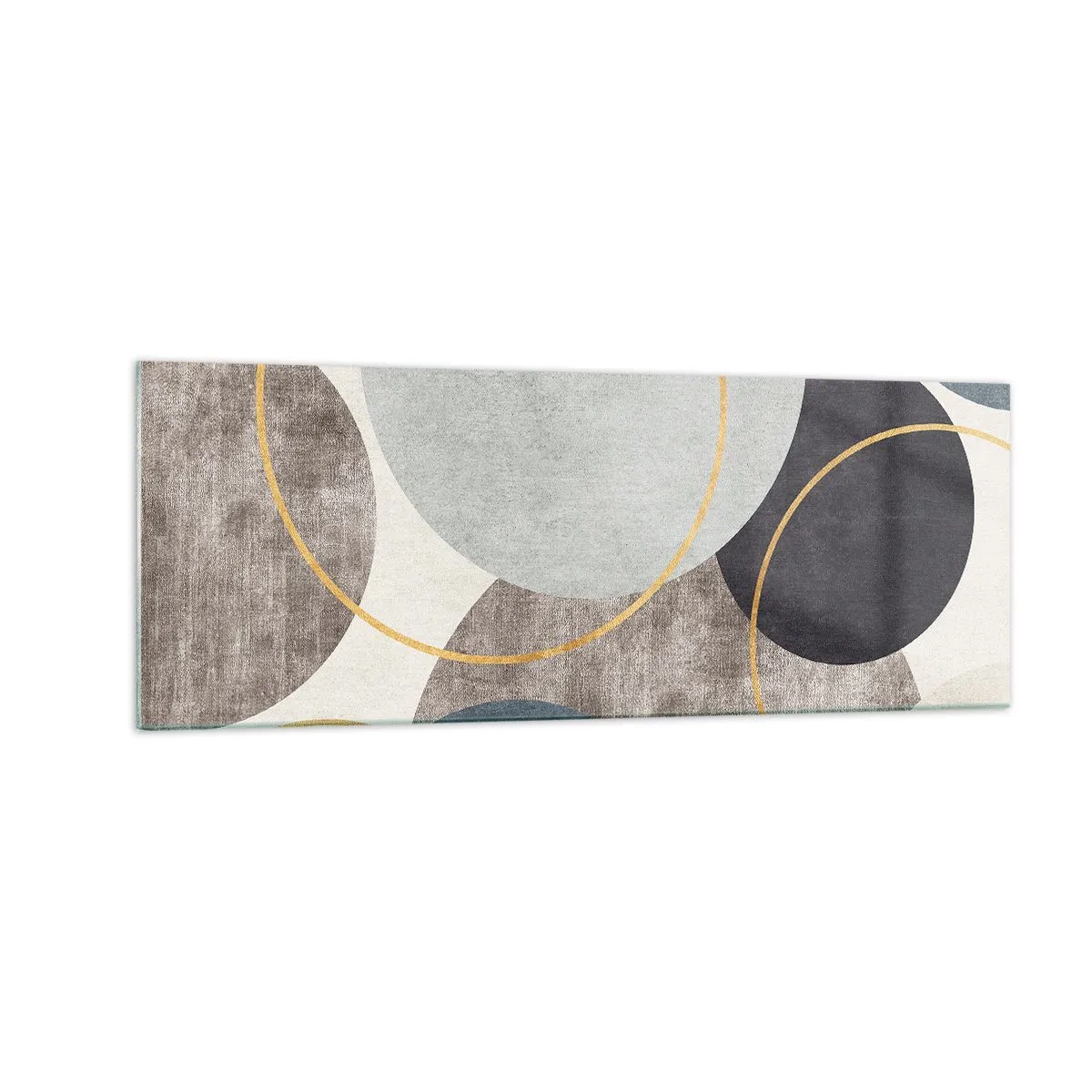 Impression sur verre - Image sur verre - Cercles géométriques dans les tons de gris, bleu et or - 140x50cm - Cercles sur cercles - Décoration murale moderne pour le salon et la chambre ARTTOR