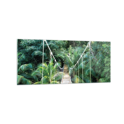 Impression sur verre - Image sur verre - Un pont suspendu dans une jungle tropicale pleine de verdure - 120x50cm - Welcome to the jungle! - Décoration murale moderne pour le salon et la chambre ARTTOR