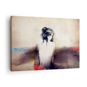 Impression sur toile - Image sur toile - Un portrait subtil d'une femme dans un style artistique - 70x50cm - Lignes lisses, formes ovales - Décoration murale moderne pour le salon et la chambre ARTTOR