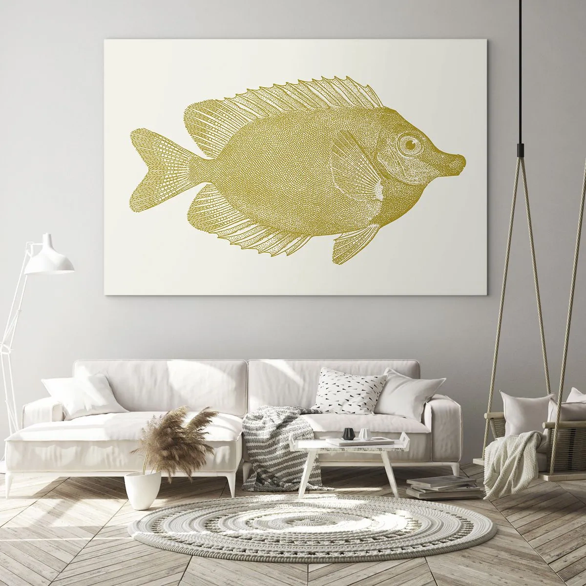 Impression sur verre - Image sur verre - Poisson rouge vintage sur fond clair - 70x50cm - Du poisson et c'est tout - Décoration murale moderne pour le salon et la chambre ARTTOR