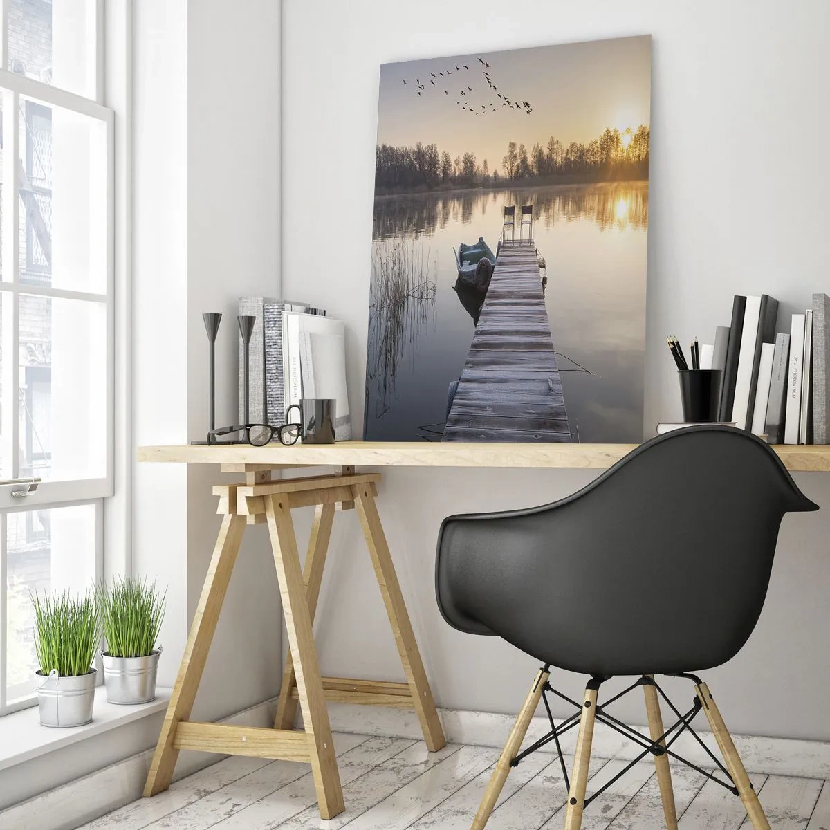Impression sur verre - Image sur verre - Matinée au bord du lac avec une jetée - 50x70cm - Je reviendrai - Décoration murale moderne pour le salon et la chambre ARTTOR