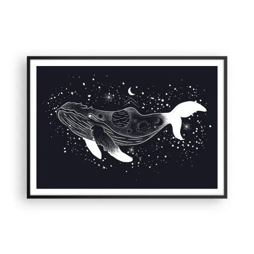 Affiche dans un cadre noir - Poster - Une illustration graphique d'une baleine dans un style de l'ère spatiale. - 100x70cm - Dans l'océan de l'univers - Décoration murale moderne pour le salon et la chambre ARTTOR