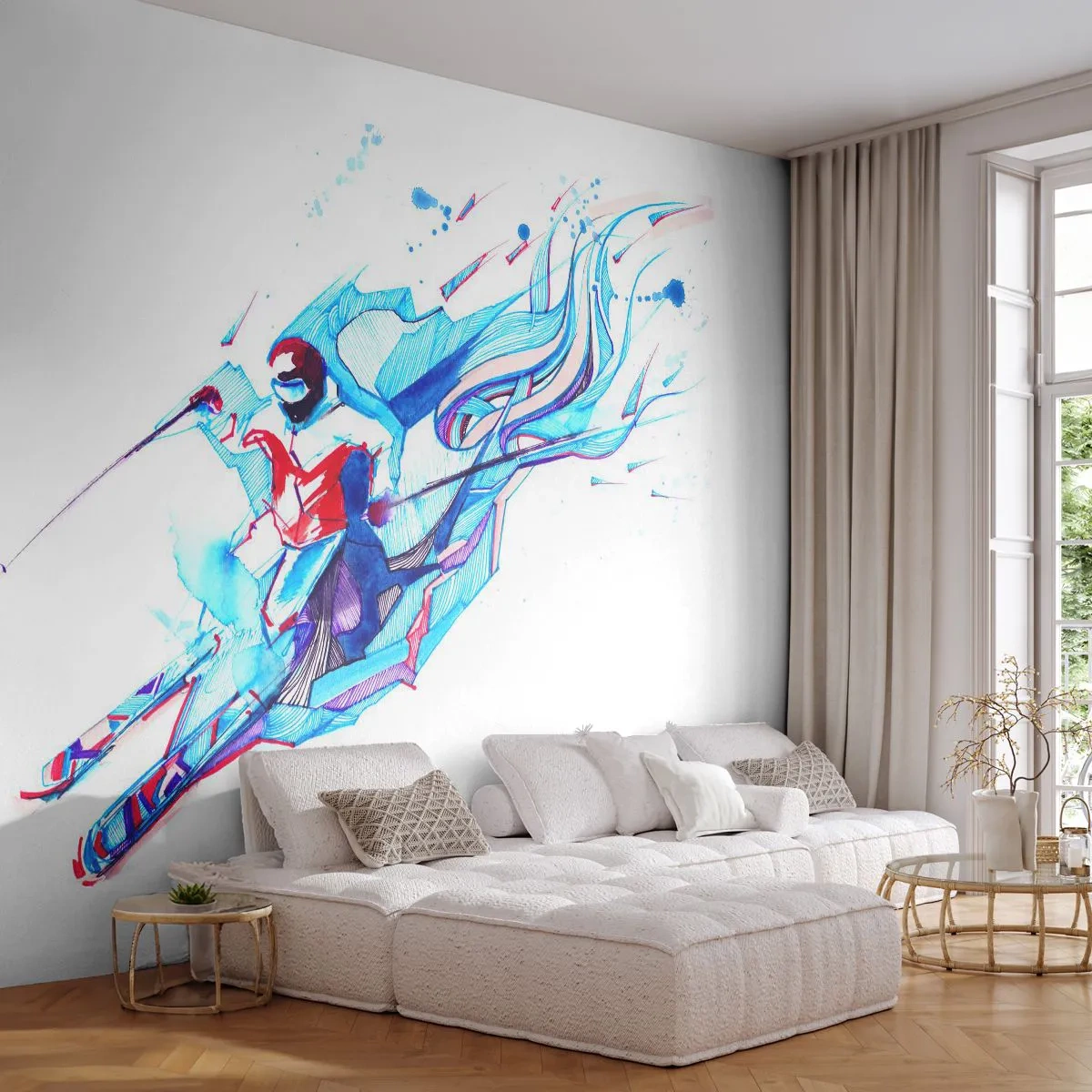 Papier Peint Autocollant Deluxe Sticker - Ruée folle vers la joie - Abstraction, des skis, Skieur - 250x175 cm