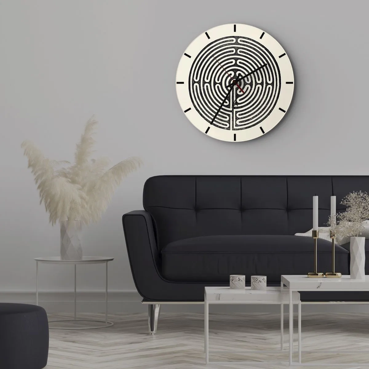 Horloge murale - Pendule murale - Un labyrinthe noir et blanc avec une disposition géométrique sur un fond clair - 30x30cm - Ordre mystérieux - Décoration murale moderne pour le salon, la cuisine et la chambre ARTTOR