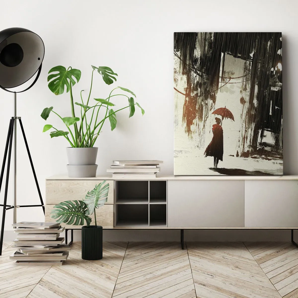 Impression sur toile - Image sur toile - La poésie du parapluie rouge - 45x80 cm