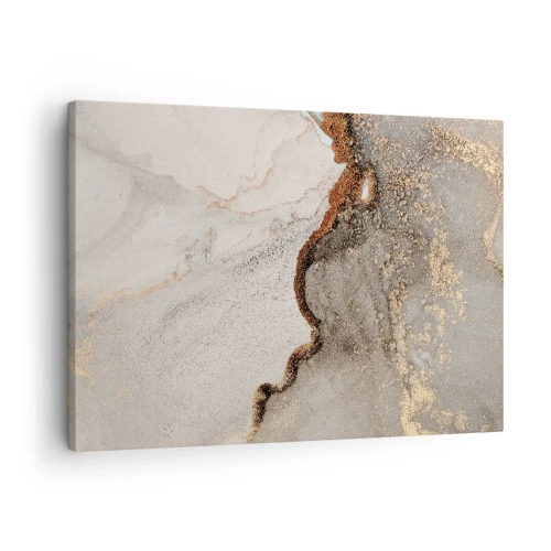 Impression sur toile - Image sur toile - Motif abstrait avec des nuances d'or et de gris - 70x50cm - Aux frontières des couleurs - Décoration murale moderne pour le salon et la chambre ARTTOR