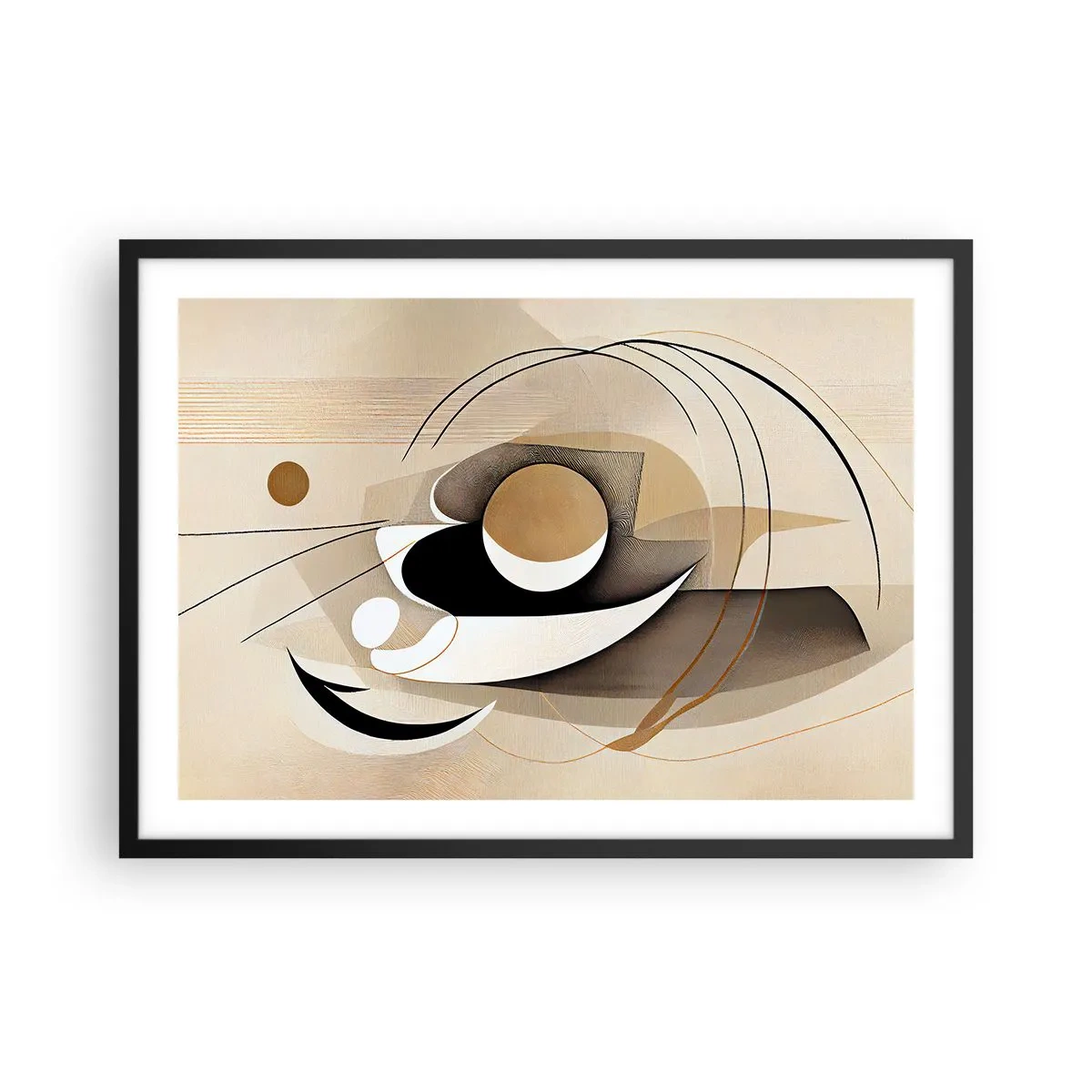 Affiche dans un cadre noir - Poster - Composition abstraite dans les tons beige et noir - 70x50cm - Composition : l'essence des choses - Décoration murale moderne pour le salon et la chambre ARTTOR