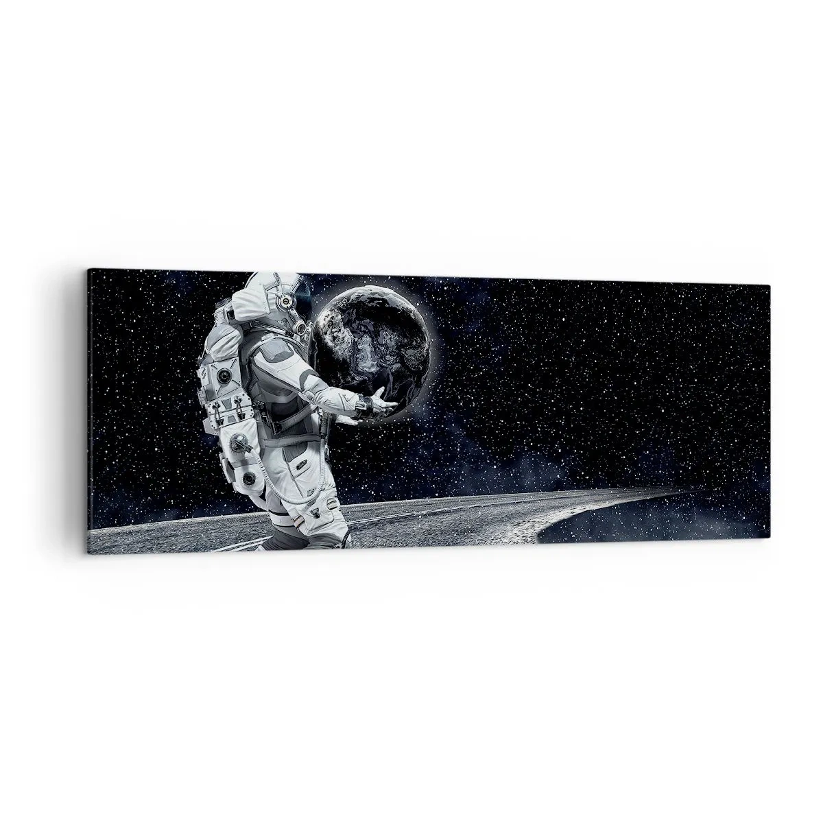 Impression sur toile - Image sur toile - Astronaute avec la Terre contre le ciel étoilé - 140x50cm - Sur la Voie Lactée - Décoration murale moderne pour le salon et la chambre ARTTOR