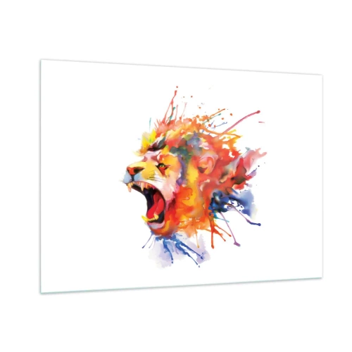 Impression sur verre - Image sur verre - Lion coloré dans un style aquarelle sur fond blanc - 100x70cm - exploser de colère - Décoration murale moderne pour le salon et la chambre ARTTOR