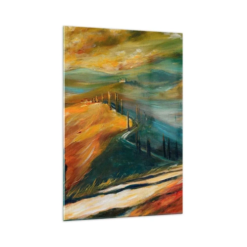 Impression sur verre - Image sur verre - Paysage toscan avec champs, route et cyprès - 70x100cm - paysage toscan - Décoration murale moderne pour le salon et la chambre ARTTOR