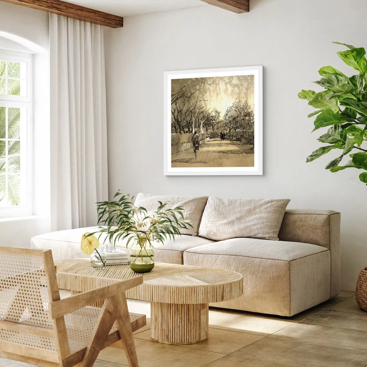 Affiche dans un cadre blanc - Poster - Un moment arrêté avec une plume - 40x40 cm