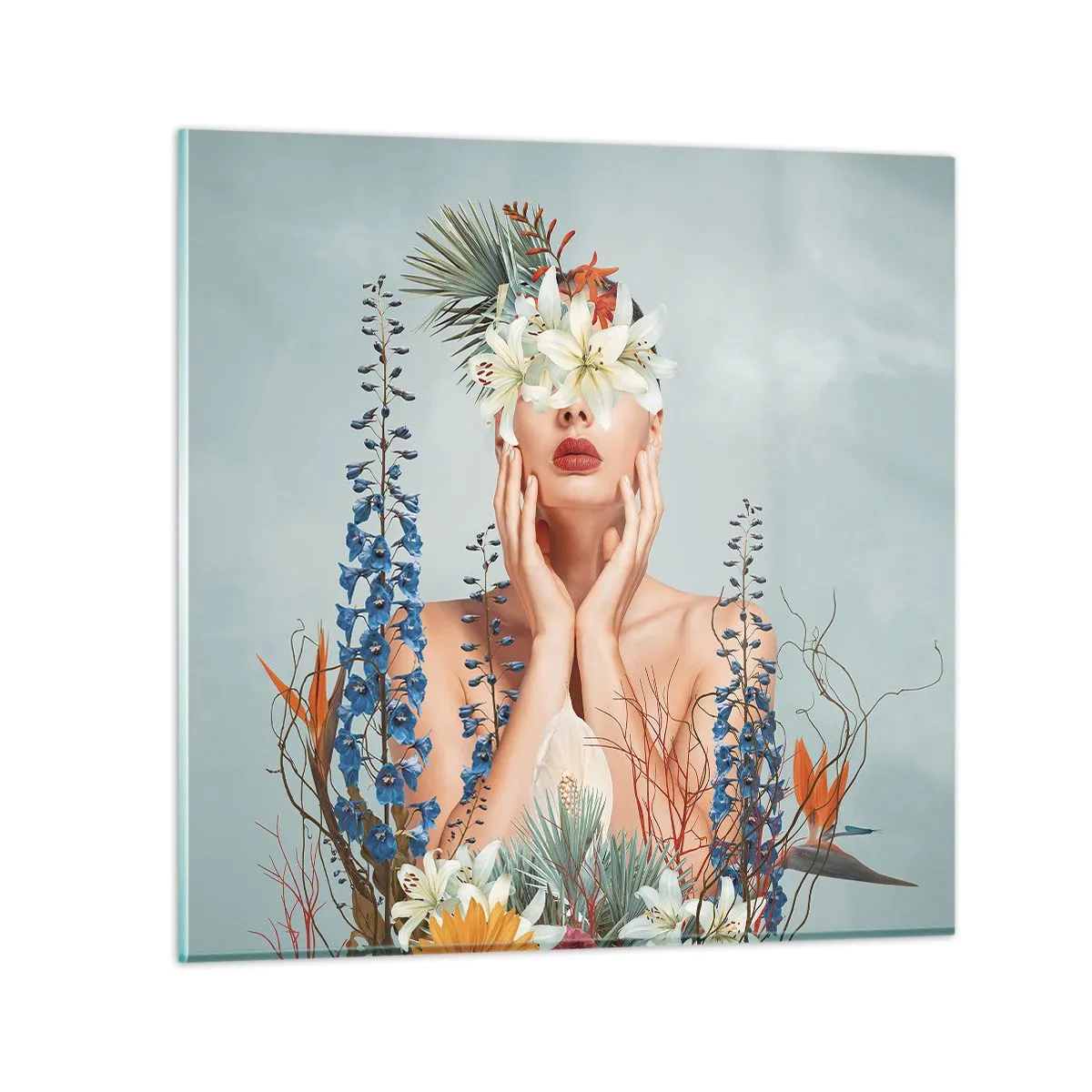 Impression sur verre - Image sur verre - Femme - fleur - 30x30 cm