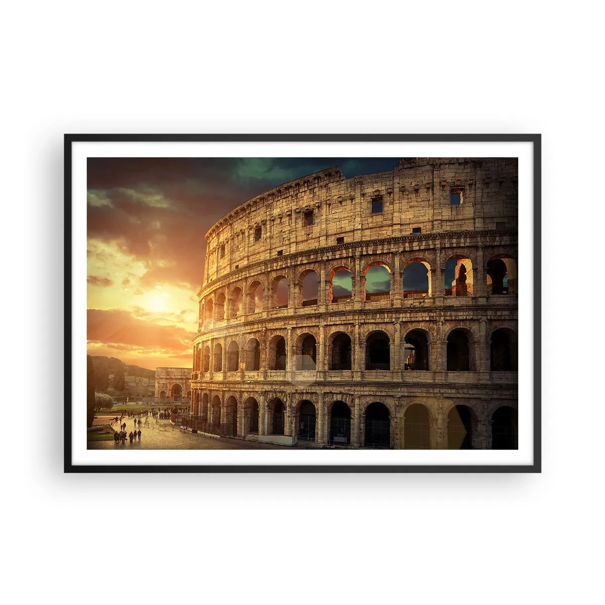 Affiche dans un cadre noir - Poster - Le Colisée de Rome au coucher du soleil - 100x70cm - Une impression colossale - Décoration murale moderne pour le salon et la chambre ARTTOR