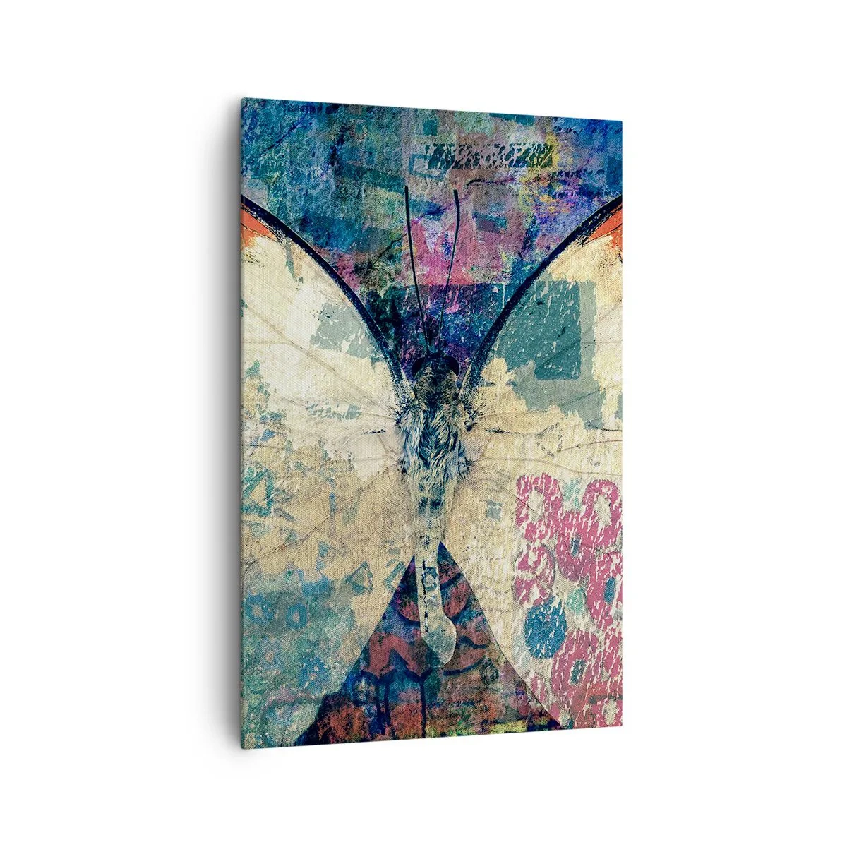 Impression sur toile - Image sur toile - Papillon sur un fond artistique abstrait avec des détails colorés - 80x120cm - Fragilité subtile - Décoration murale moderne pour le salon et la chambre ARTTOR