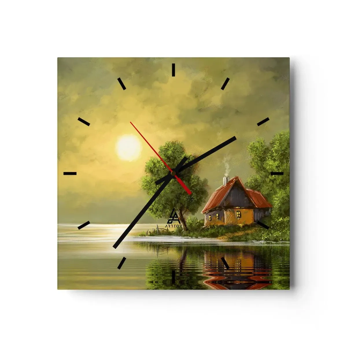 Horloge murale - Pendule murale - Maison au bord du lac dans la lumière du coucher du soleil - 30x30cm - Beau, comme une image - Décoration murale moderne pour le salon et la chambre ARTTOR