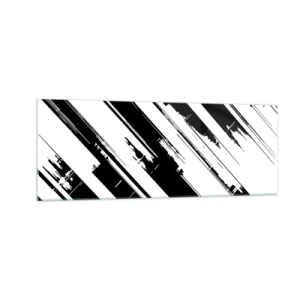 Impression sur verre - Image sur verre - Lignes noires et blanches et motifs géométriques dans un style moderne - 140x50cm - Une composition intense et dynamique - Décoration murale moderne pour le salon et la chambre ARTTOR