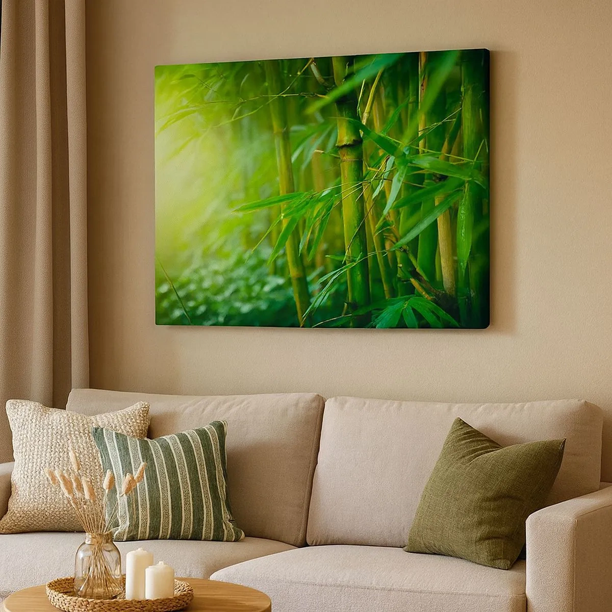 Impression sur toile - Image sur toile - Forêt de bambous verts dans une lumière douce - 70x50cm - Apprenez à connaître le vert lui-même - Décoration murale moderne pour le salon et la chambre ARTTOR