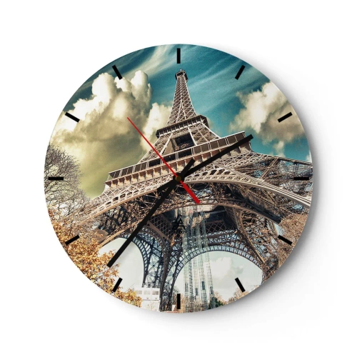 Horloge murale - Pendule murale - La Tour Eiffel sur fond de ciel d'automne avec des nuages - 30x30cm - Et en automne à Paris... - Décoration murale moderne pour le salon, la cuisine et la chambre ARTTOR