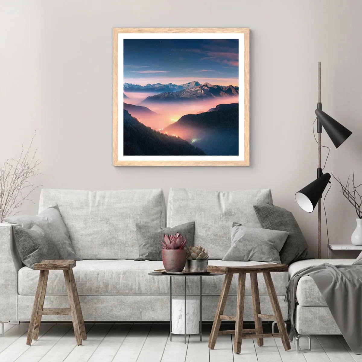 Affiche dans un chêne clair - Poster - Lumière dans les vallées - 30x30 cm