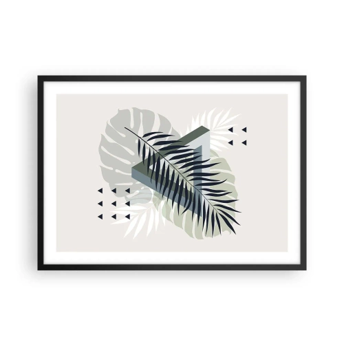 Affiche dans un cadre noir - Poster - Composition géométrique avec des feuilles tropicales dans des tons verts - 70x50cm - Nature et géométrie - deux odres? - Décoration murale moderne pour le salon et la chambre ARTTOR