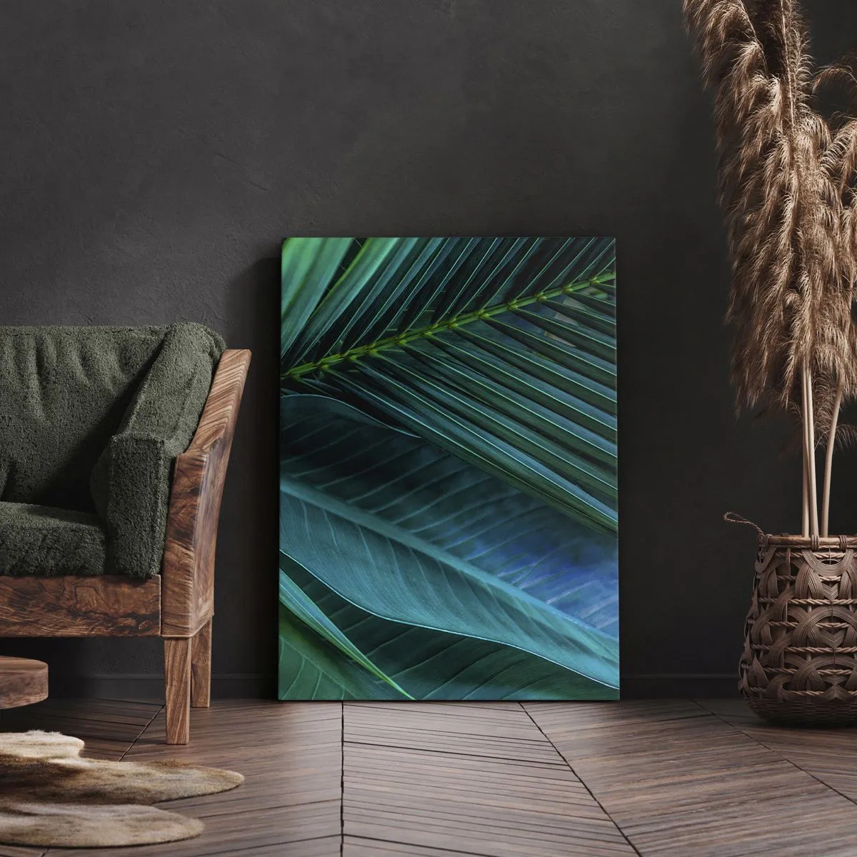 Impression sur toile - Image sur toile - Gros plan de feuilles vertes tropicales - 50x70cm - L'anatomie du vert - Décoration murale moderne pour le salon et la chambre ARTTOR