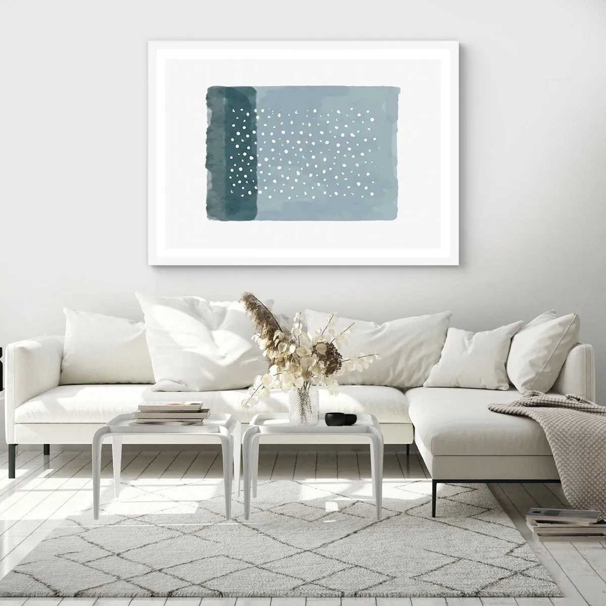 Affiche dans un cadre blanc - Poster - Évolution de bleus - 91x61 cm
