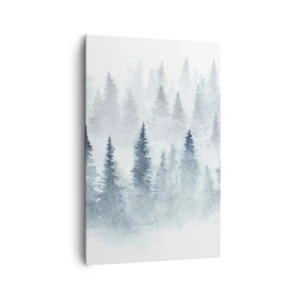 Impression sur toile - Image sur toile - Forêts de conifères baignées d'un brouillard délicat - 80x120cm - Enveloppé de brouillard - Décoration murale moderne pour le salon et la chambre ARTTOR