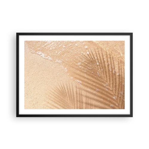 Affiche dans un cadre noir - Poster - L'ombre d'un palmier sur le sable avec un délicat motif de vagues - 70x50cm - Ombre d'un été chaud - Décoration murale moderne pour le salon et la chambre ARTTOR
