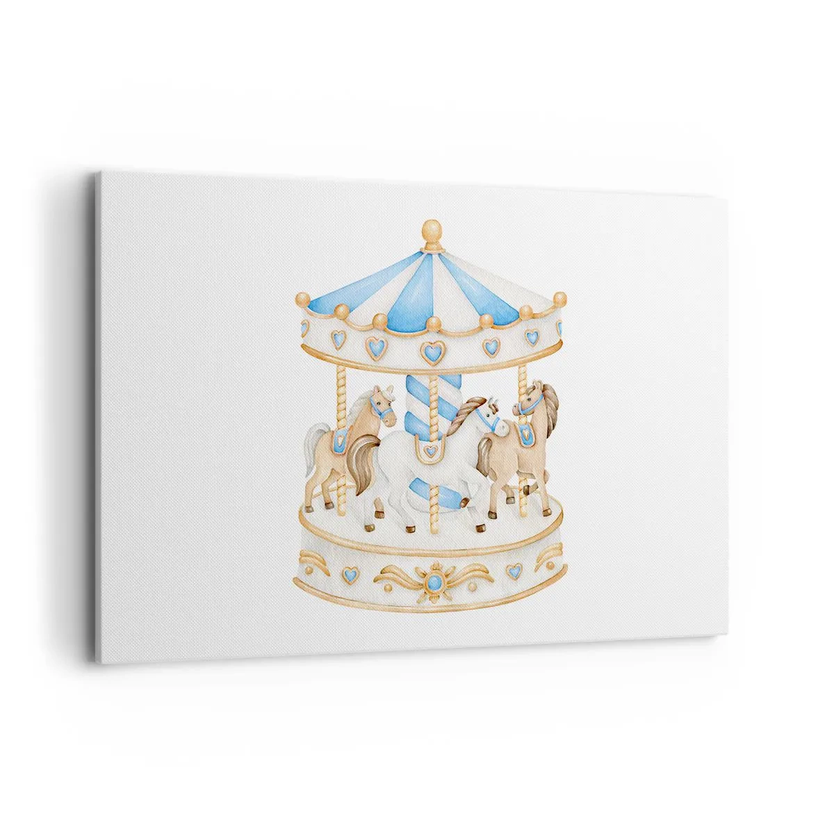 Impression sur toile - Image sur toile - Un carrousel aux couleurs pastel sur fond blanc - 120x80cm - Douce enfance - Décoration murale moderne pour le salon et la chambre ARTTOR