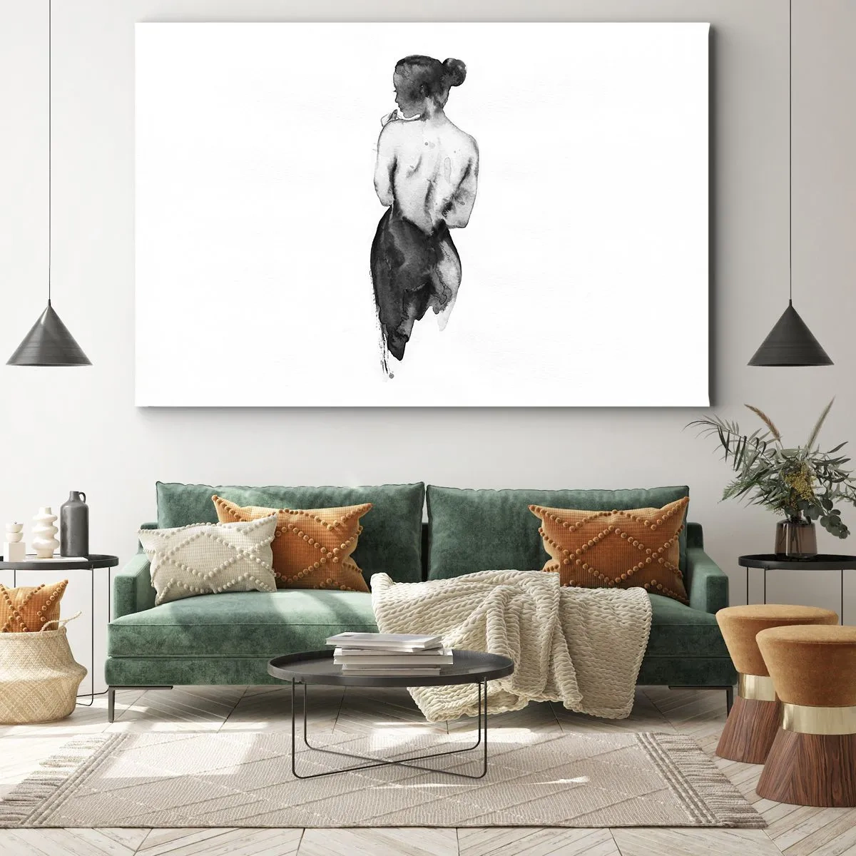 Impression sur toile - Image sur toile - La silhouette d'une femme capturée dans une aquarelle subtile - 70x50cm - Auprès d'elle, le monde disparaît - Décoration murale moderne pour le salon et la chambre ARTTOR
