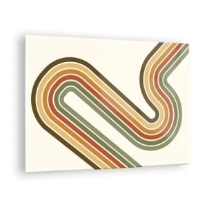 Impression sur verre - Image sur verre - Abstraction géométrique de style rétro avec des lignes ondulées - 70x50cm - En zig zag vers le but - Décoration murale moderne pour le salon et la chambre ARTTOR