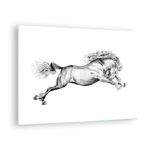 Impression sur verre - Image sur verre - Dessin en noir et blanc d'un cheval au galop - 70x50cm - Immortalisé au galop - Décoration murale moderne pour le salon et la chambre ARTTOR