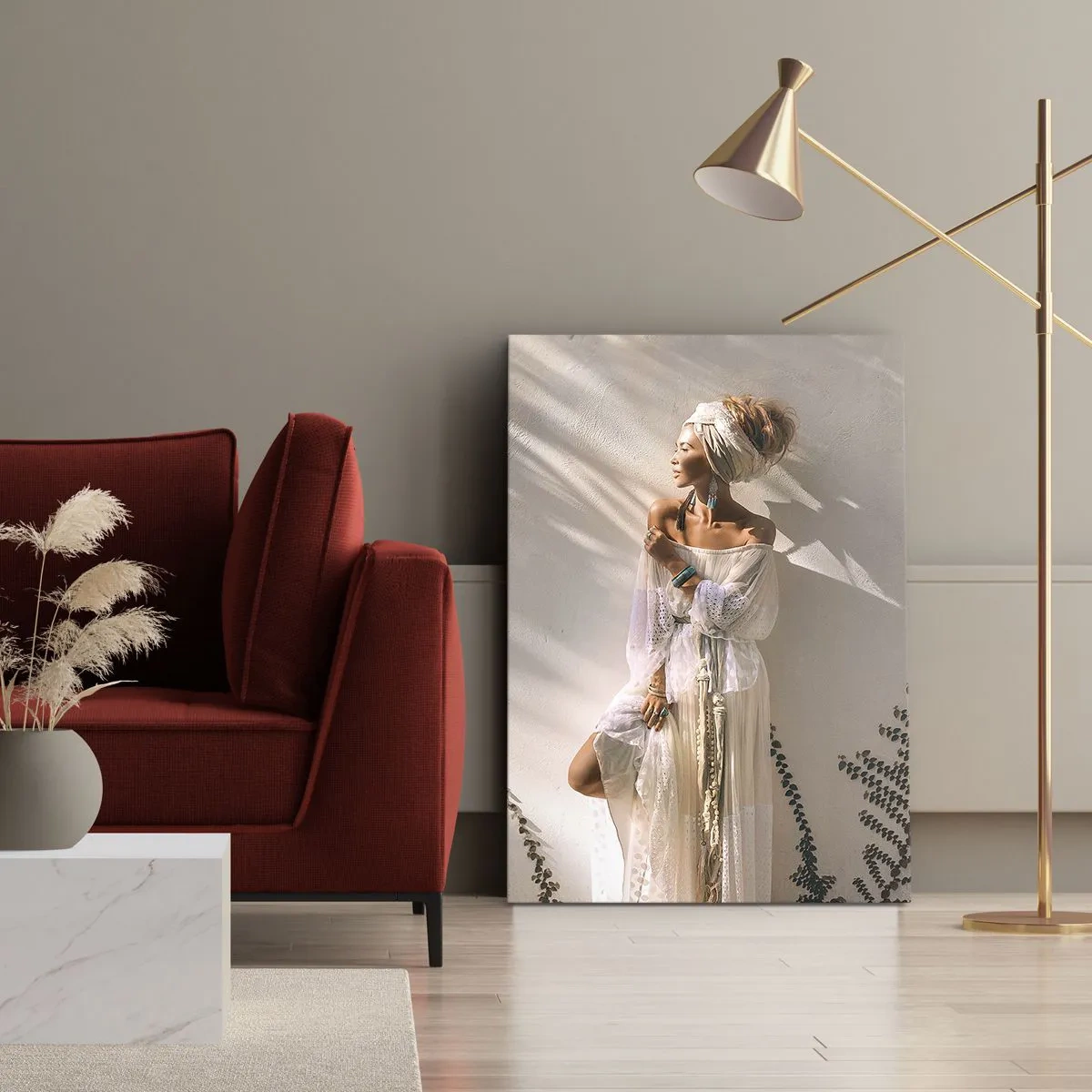Impression sur toile - Image sur toile - Le soleil et la fille - 65x120 cm
