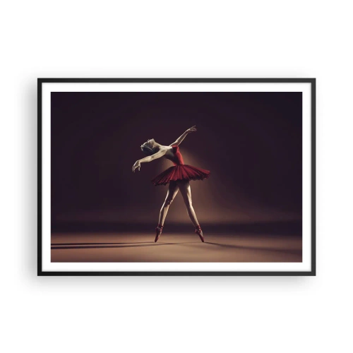 Affiche dans un cadre noir - Poster - Une danseuse de ballet en robe rouge sur fond de scène - 100x70cm - Une danseuse étoile - Décoration murale moderne pour le salon et la chambre ARTTOR