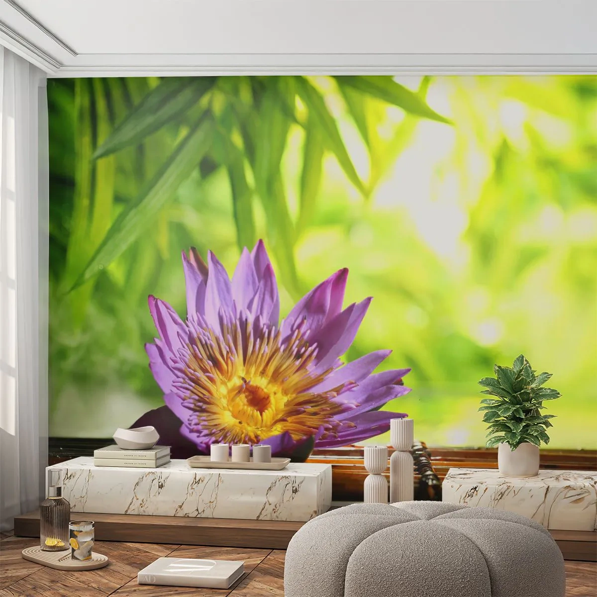 Papier Peint Autocollant Deluxe Sticker - Sous le soleil asiatique - Fleur, fleur de lotus, Bambou - 250x175 cm