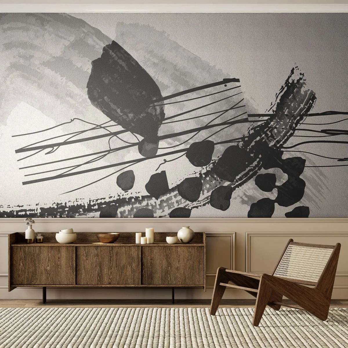 Papier Peint Photo Premium Canvas - Abstraction organique noir et blanc - Abstraction, Moderne, Morceau - 250x175 cm