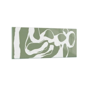Impression sur verre - Image sur verre - Formes organiques en blanc sur fond vert - 120x50cm - L'appel de l'espace - Décoration murale moderne pour le salon et la chambre ARTTOR