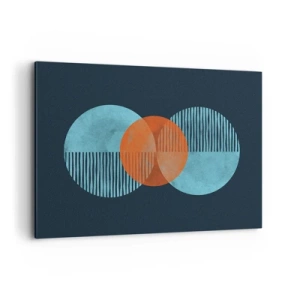 Impression sur toile - Image sur toile - Cercles géométriques dans les tons bleu et orange - 100x70cm - Composition symétrique - Décoration murale moderne pour le salon et la chambre ARTTOR