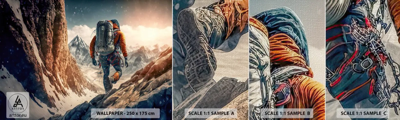 Échantillon de Papier Peint Premium Canvas - Guerrier solitaire - Alpes, Escalade, Montagnes - 100x30 cm