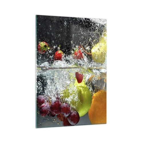 Impression sur verre - Image sur verre - Fruits immergés dans l'eau avec des éclaboussures dynamiques - 50x70cm - Rafraîchissement fruité - Décoration murale moderne pour le salon et la chambre ARTTOR