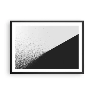 Affiche dans un cadre noir - Poster - Abstraction minimaliste en noir et blanc avec des points dispersés - 70x50cm - De plus en plus vite, de plus en plus - Décoration murale moderne pour le salon et la chambre ARTTOR