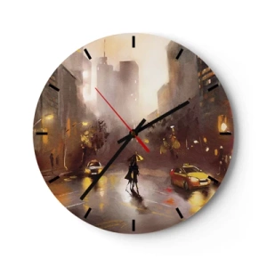 Horloge murale - Pendule murale - Une rue de la ville aux teintes chaudes sous la pluie - 30x30cm - Dans les lumières de New-York - Décoration murale moderne pour le salon, la cuisine et la chambre ARTTOR