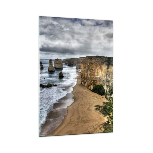 Impression sur verre - Image sur verre - Côte rocheuse avec plage et formations rocheuses - 80x120cm - Beauté brute - Décoration murale moderne pour le salon et la chambre ARTTOR