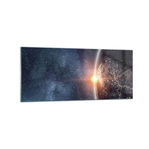 Impression sur verre - Image sur verre - La Terre vue de l'espace avec le soleil levant - 120x50cm - Dans une nouvelle perspective - Décoration murale moderne pour le salon et la chambre ARTTOR