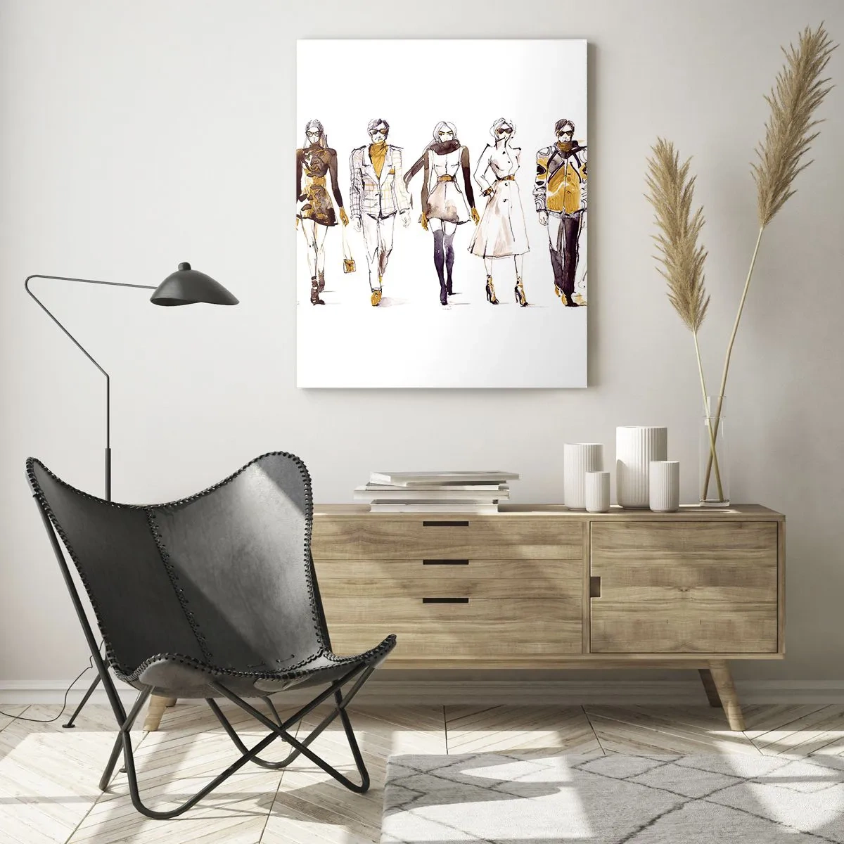 Impression sur verre - Image sur verre - Croquis d'un groupe de personnes en tenues de mode - 80x120cm - Chic décontracté, élégance décontractée - Décoration murale moderne pour le salon et la chambre ARTTOR