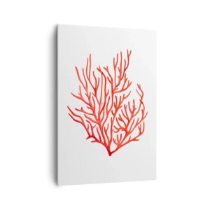 Impression sur toile - Image sur toile - Corail rouge sur fond blanc dans un style minimaliste - 70x100cm - Filigrane de corail - Décoration murale moderne pour le salon et la chambre ARTTOR