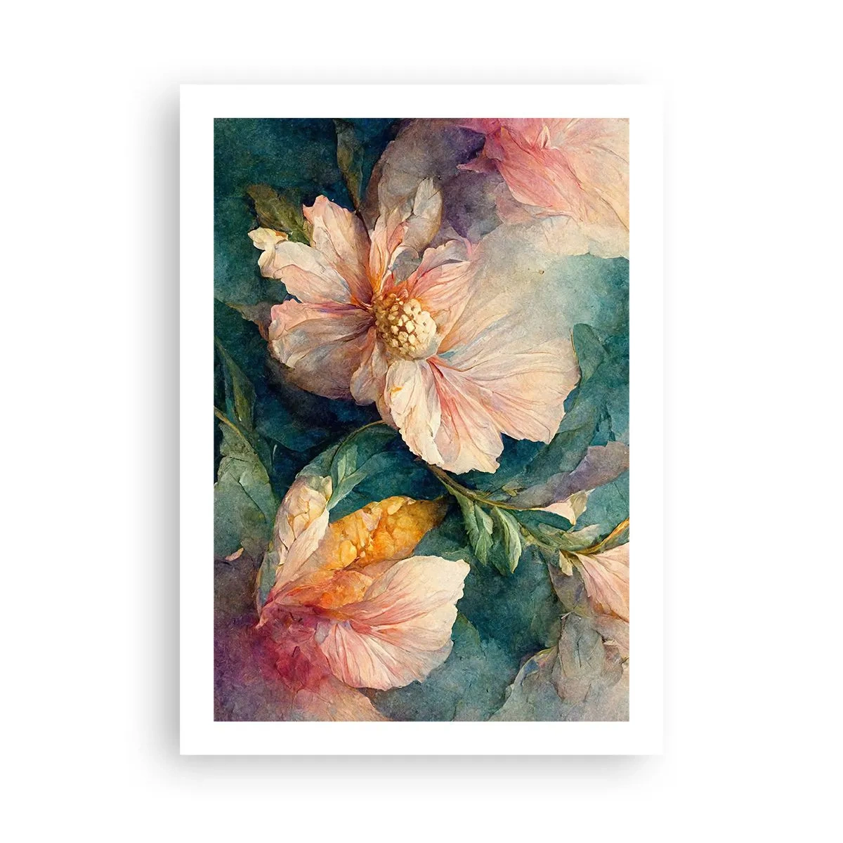 Affiche - Poster - Fleurs délicates dans un style aquarelle - 50x70cm - Uniquement de la subtilité - Décoration murale moderne pour le salon et la chambre ARTTOR